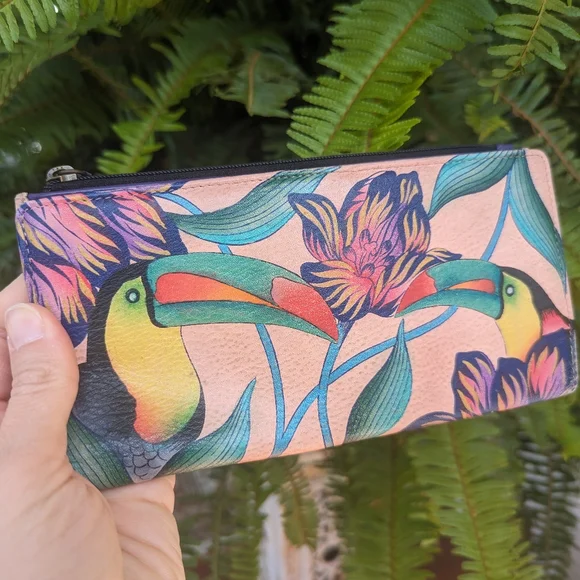 Anuschka Tropical Toucan Clutch Wallet Checkbook - Picture 3 of 5